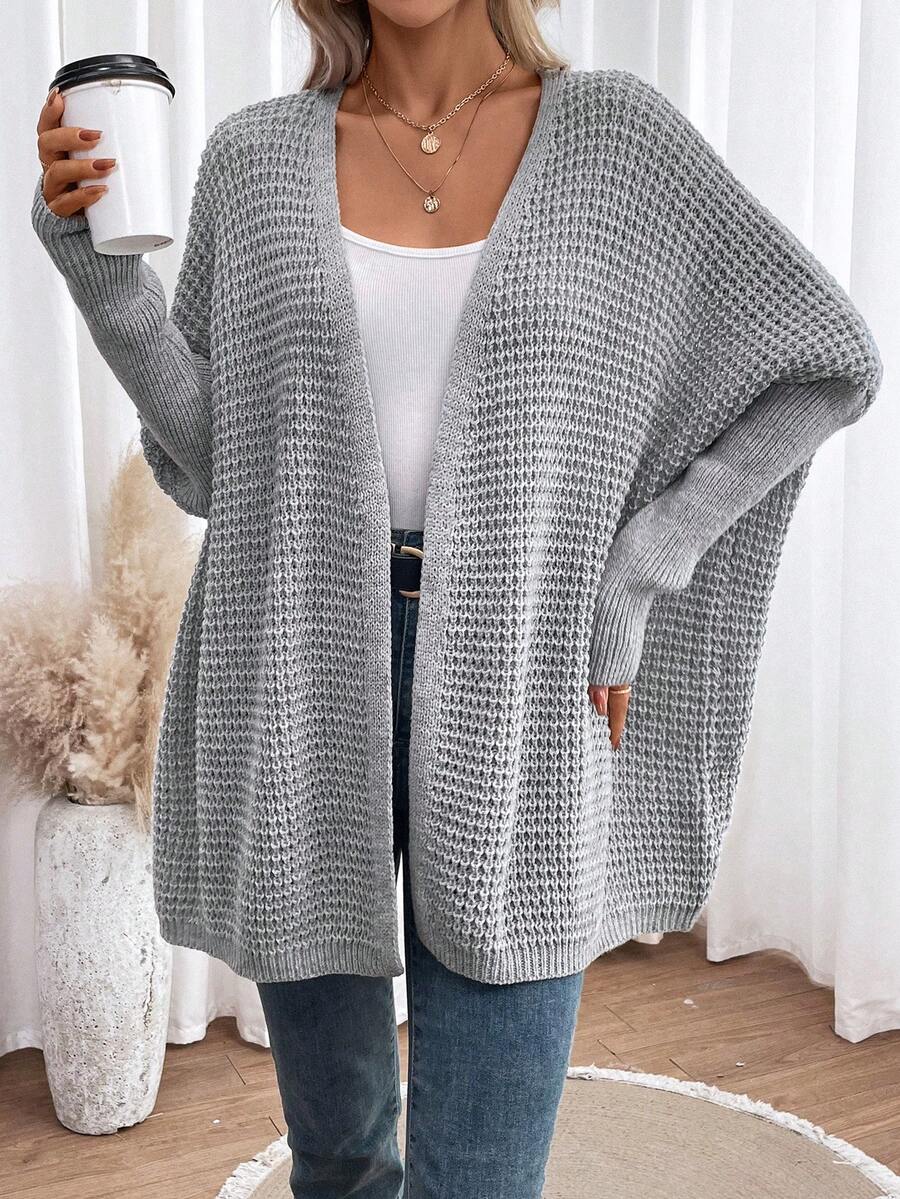 SHEIN LUNE Áo khoác cardigan thiết kế thường ngày tay cánh dơi - Xám - Xem 1