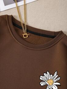 INAWLY Áo nỉ dài tay giữ nhiệt in họa tiết hoa và chữ, thích hợp mặc đi học, tốt nghiệp, làm giáo viên, áo nỉ mùa thu cho nữ. - Cà phê nâu - Xem 7