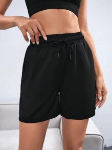 Easify SHEIN Sport Drawstring Waist Slant Pocket Sports Shorts Drawstring ShortsWomen Sweat Short, Gym Short, Biker Short