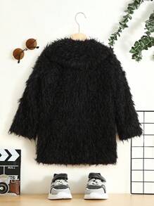 SHEIN Young Boy Open Front Fuzzy Coat - Black - View 5