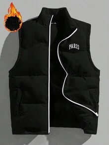 GENTILAND Áo khoác lót nhiệt có khóa kéo họa tiết chữ cho nam - màu đen - Xem 3