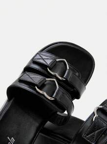 SheIn ICON Quý cô Đúng mốt Ngoài trời Giải trí Dép xăng đan Với Kim loại Hình trái tim Đồ trang trí - màu đen - Xem 6