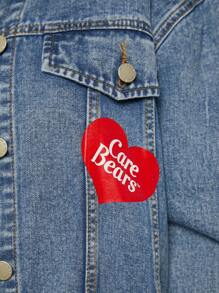 SHEIN X Care Bears Cartoon Graphic Flap Detail Denim Jacket - Blue - View 6