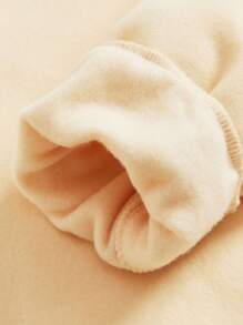 SHEIN 少女休闲爱心图案长袖抓绒卫衣，适合秋冬季穿着 - 米色 - 查看 5