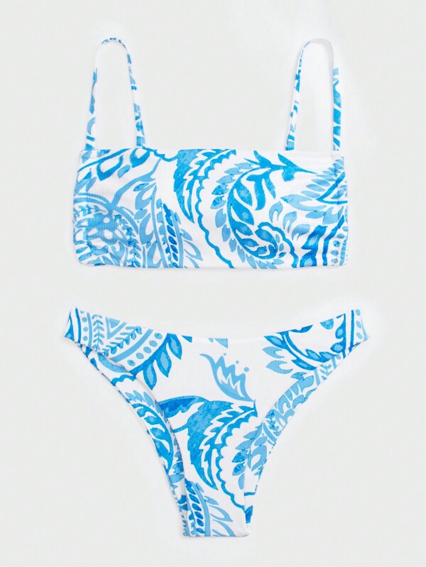 SHEIN Swim 夏日沙灘熱帶印花比基尼套裝