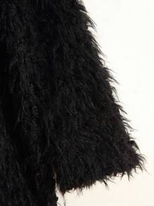 SHEIN Young Boy Open Front Fuzzy Coat - Black - View 9