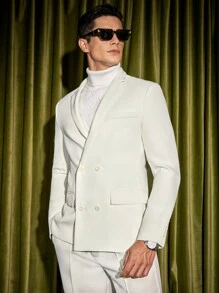 Manfinity VCAY Men Solid Blazer & Seam Detail Suit Pants - White - View 7