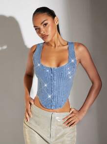 SHEIN BAE Top tank crop con lentejuelas bajo asimétrico