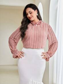 Modelyn Plus Frill Trim Flounce Sleeve Blouse - Pink - View 4