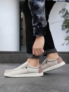 Nam Mùa thu Mới Giải trí Bằng phẳng Giày vải , Thoáng khí Giày thể thao Đối với Chân to - Màu be - Xem 2