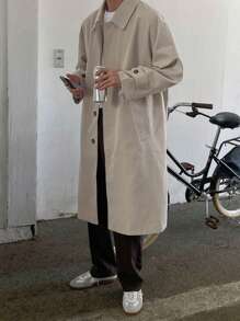 DAZY 男士前紐扣落肩袖風衣外套 - 卡其色 - 查看 7