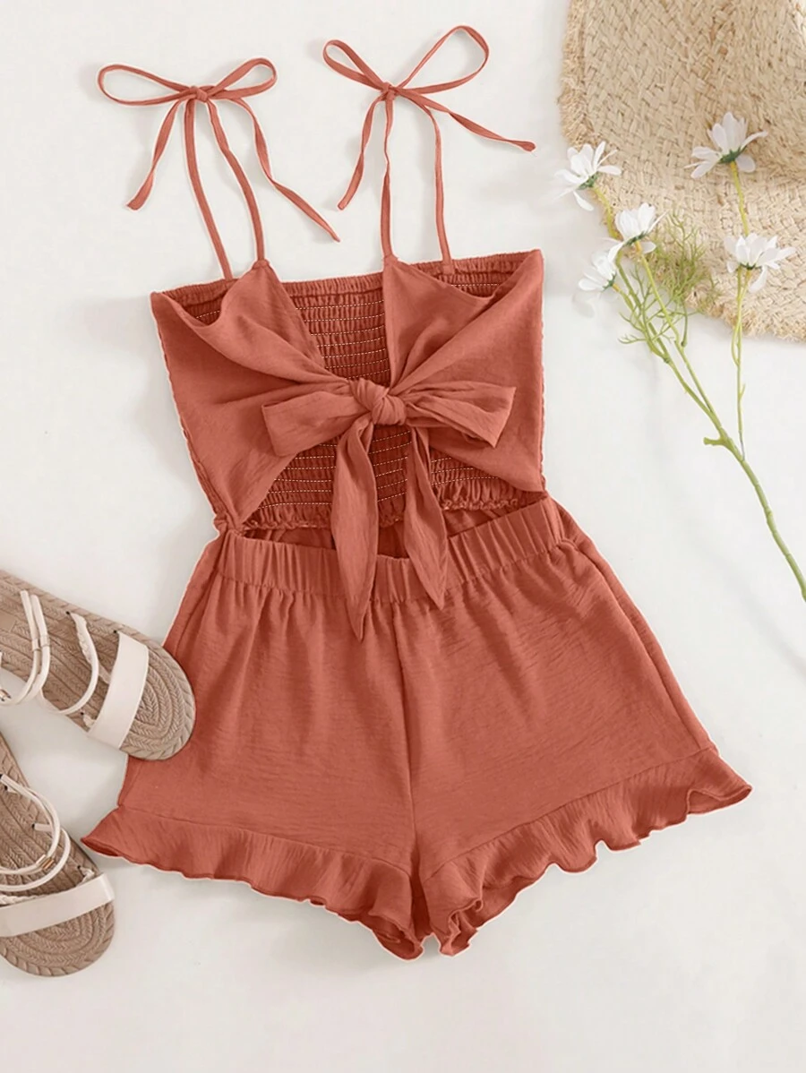 Breezaya Mono de tirantes con nudo delantero con abertura bajo con fruncido - Naranja - Ver 1
