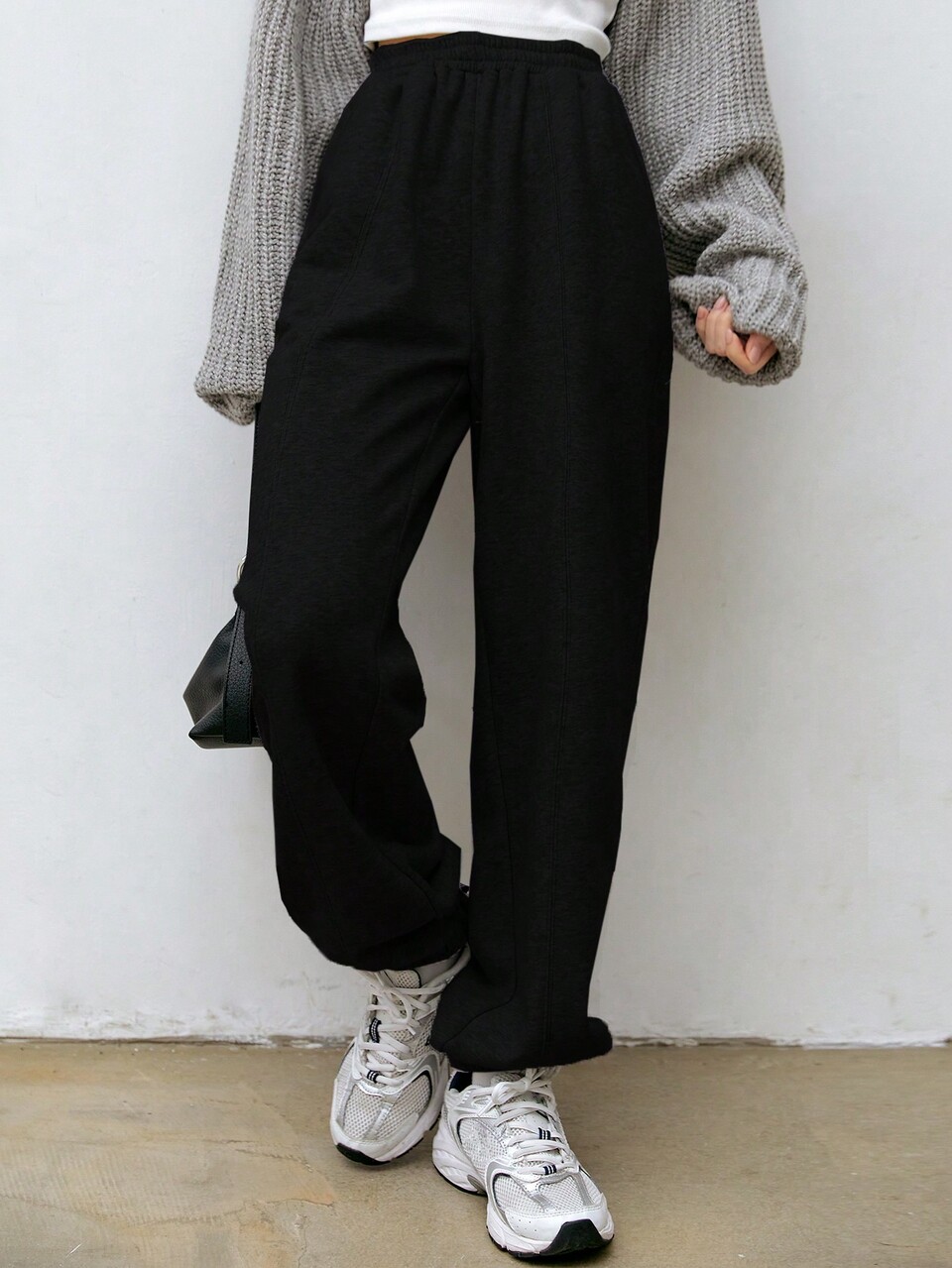 Solid Elastic Waist Sweatpants Old Money Style,Women Joggers