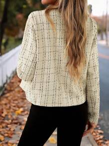 SHEIN Essnce In kẻ sọc Mở Mặt trước Áo khoác - Màu be - Xem 2