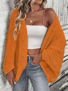 SHEIN Essnce 素色蝙蝠袖開襟開衫 - 橘色 - 查看 4