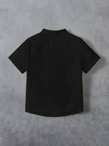 SHEIN Young Boy Black Short Sleeve Woven Mandarin Collar Single-Breasted Casual Shirt - Black - View 2