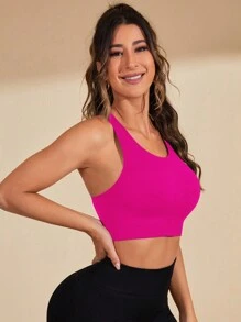 Easithlete Crisscross Back Sports Tank Top Gym Top Fitted Shirt - Pink - View 2