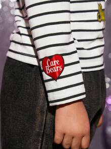 SHEIN X Care Bears 女小童條紋圖案和卡通圖案T恤