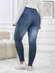 SHEIN Quần Jegging in họa tiết hiệu ứng denim dành cho bà bầu Plus - Màu xanh lam - Xem 2