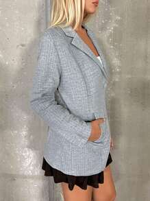 SHEIN EZwear Women Blazers Kantong Tombol Depan Plain Casual - Grey - View 3