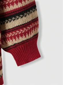 ROMWE Academia 休闲红色条纹套头衫，适合新年庆祝，长袖上衣