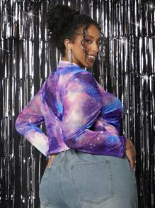 SHEIN CURVE+ Hơn In Ngân hà Lưới Áo - Nhiều màu - Xem 3