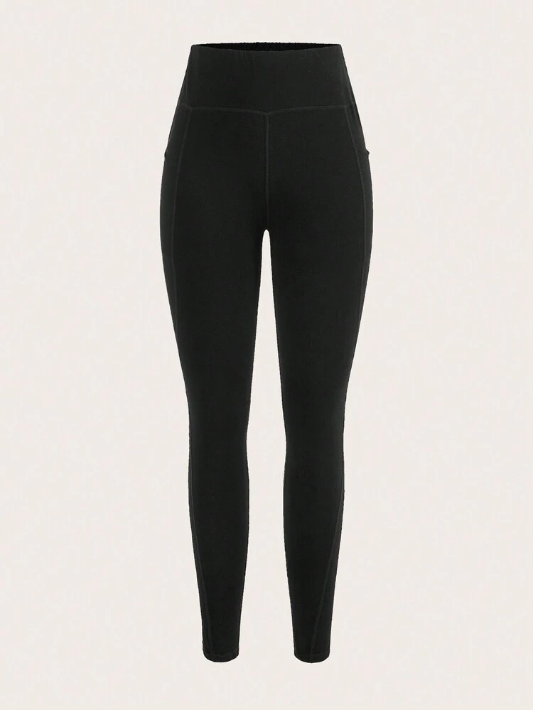 2pcs Solid Wideband Waist Leggings With Phone Pocket
