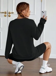SHEIN EZwear Hoa & In Bộ xương Lót nhiệt Áo nỉ - màu đen - Xem 2