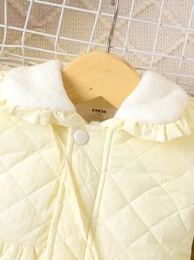 Baby Girl Borg Collar Ruffle Trim Coat & Bag - Apricot - View 3