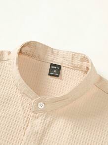 Manfinity RSRT Men Solid Button Up Shirt & Drawstring Waist Shorts, Cozy Outfits - Apricot - View 5