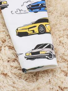 SHEIN 嬰兒男童春秋季休閒2件套組卡通車紋長袖上衣和緊身長褲家居服裝 - 彩色 - 查看 3