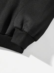 SHEIN EZwear Áo nỉ có mũ trùm đầu in hình nhện đỏ màu đen dáng rộng dày giữ nhiệt cho nữ, phù hợp cho mùa thu/đông và Halloween - màu đen - Xem 3