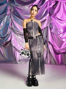 SHEIN X Danna Paola SHEIN ICON Falda cargo ribete crudo con bolsillo con solapa delantero con cinturón
