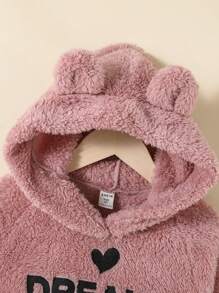 SHEIN Tween Girl Letter Embroidery 3D Ears Design Flannel Sweatshirt - Pink - View 4