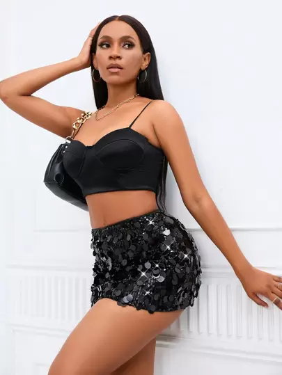 BamGleam Sequin Mini Bodycon Skirt For Holiday Party Clothes
