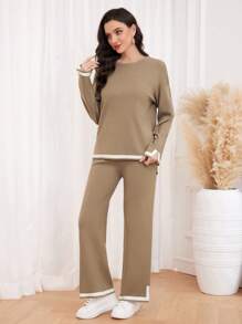 Mulvari 落肩毛衣 & 针织裤 2 件套 - 駝色 - 查看 1