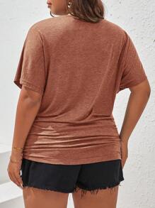 SHEIN Frenchy Plus Solid Batwing Sleeve Tee - Red - View 2