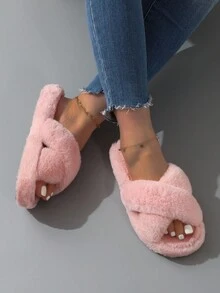 女性長毛絨防滑拖鞋 - 粉色 - 查看 4