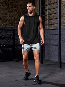 Manfinity Sport Corelite 男士純色抽繩連帽運動背心 - 黑色 - 查看 6