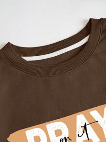 INAWLY Plus Letter Graphic Thermal Lined Sweatshirt, For Winter - Coffee Brown - View 4