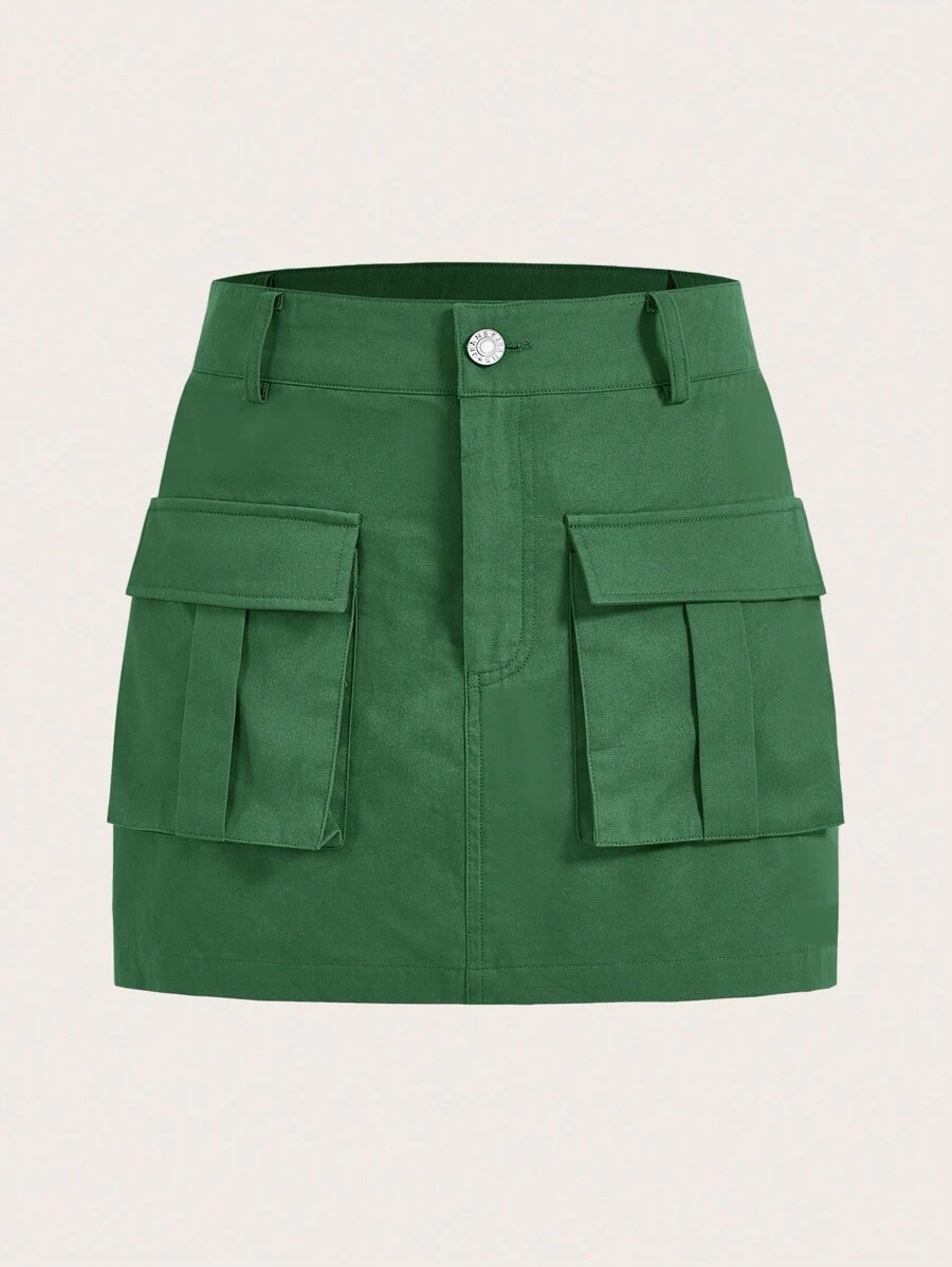 SHEIN EZwear Túi có nắp Váy chở hàng - màu xanh lá - Xem 1