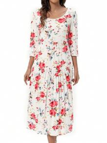 Vestido smock con estampado floral bajo con fruncido