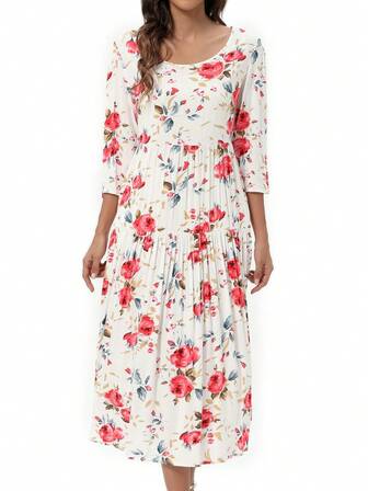 Floral Print Ruffle Hem Smock Dress