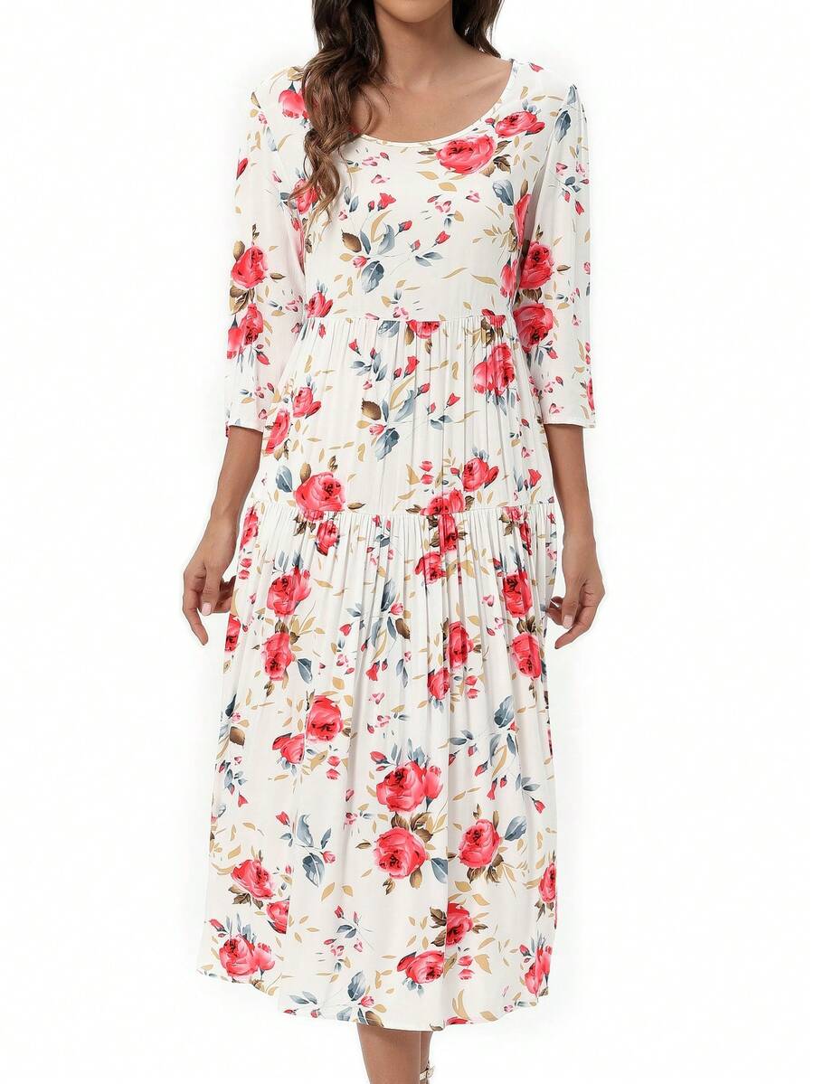 Vestido smock con estampado floral bajo con fruncido