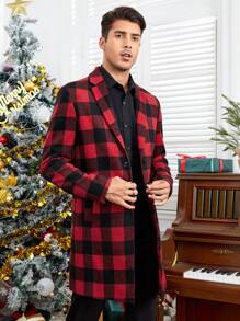 Manfinity VCAY Men 1pc Buffalo Plaid Lapel Collar Overcoat - Multicolor - View 3