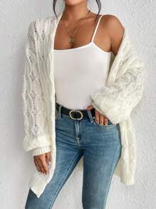 SHEIN Essnce Cardigan de punto de cable con hombros caídos