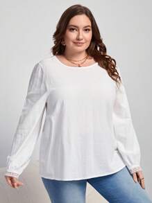 SHEIN Frenchy 大碼水溶蕾絲拼接襯衫 - 白色 - 查看 5