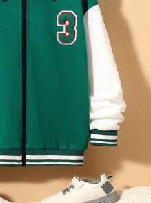 SHEIN Tween Boy Cartoon & Letter Graphic Two Tone Drop Shoulder Varsity Jacket - Multicolor - View 6