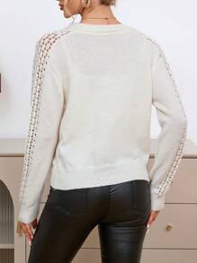 GENKIRA 拉鏈開襟網眼針織開襟衫 - 白色 - 查看 2