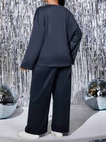 SHEIN LUNE Plus Drop Shoulder Asymmetrical Hem Top & Pants